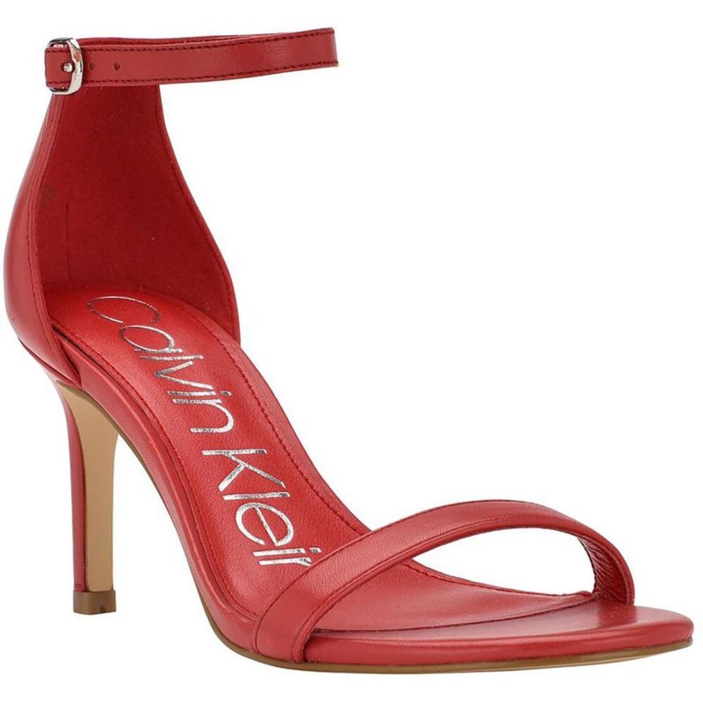 Calvin Klein Womens Fairy Red Leather Ankle Strap Pumps Heels Shoes New